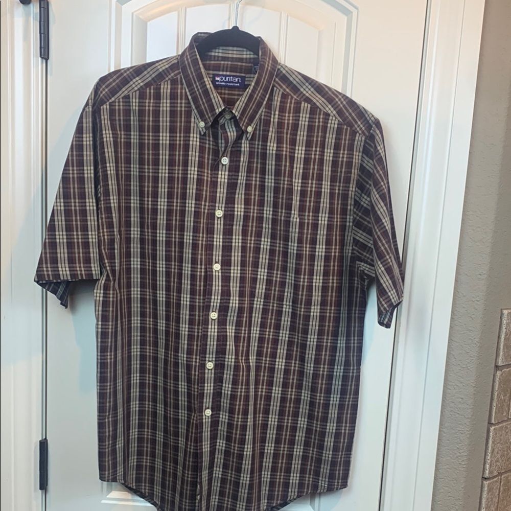 Puritan Wrinkle Resistant Plaid button Down Short Sleeve Shirt, Medium 38/40